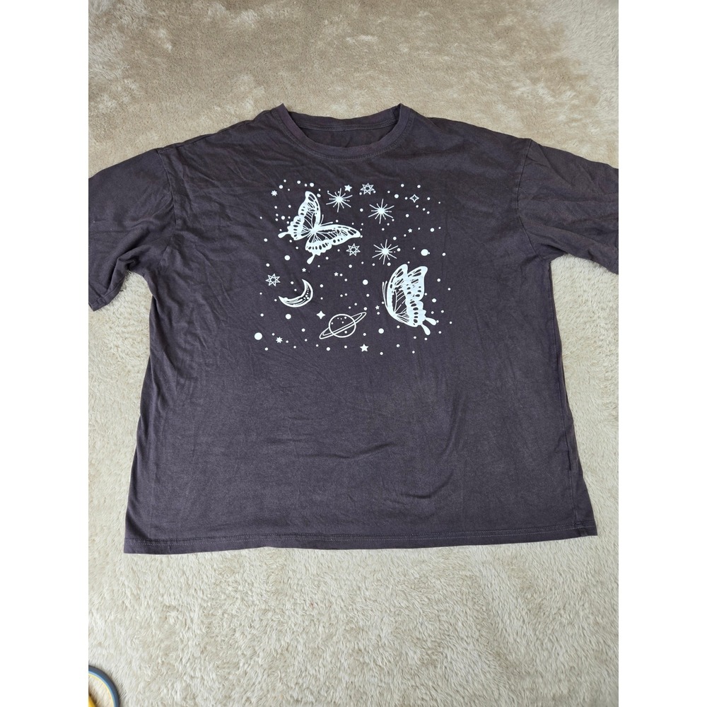 SHEIN Womens Celestial Butterfly Graphic T-Shirt Charcoal‎ Grey Cotton Size M